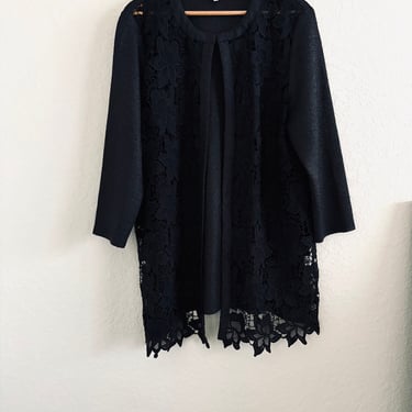Vintage Lily & Taylor New York Black Eyelet Lace Duster Evening Jacket Size 16 