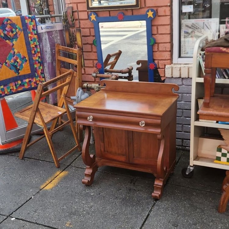 Late 19th Century American Empire Washstand or Childs Desk. Hand-cut joints, solid cherry. 27.5x18x31" tall.