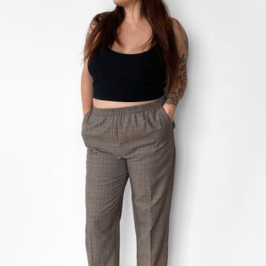 1990s Neutral Brown Plaid Pants, sz. 1XL