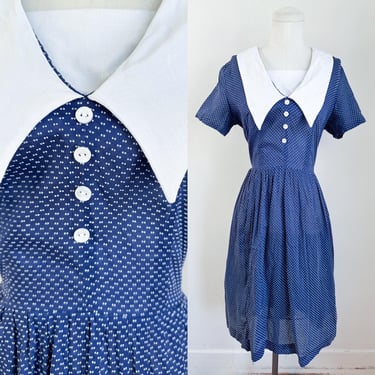Vintage 1960s Navy Polka Dot Sheer Dress / M 