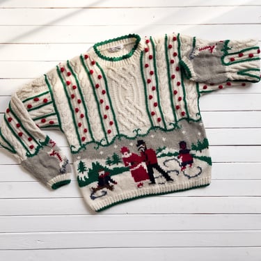 Christmas sweater 80s 90s vintage Talbot's Victorian ice skating embroidered wool sweater 