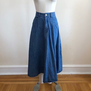 Lightweight Blue Denim A-Line Midi Skirt - 1980s 