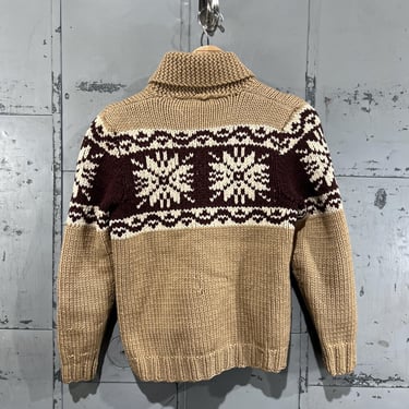 Vintage 50s Cowichan Knit sweater brown Snowflake handmade hand knit chunky heavy 