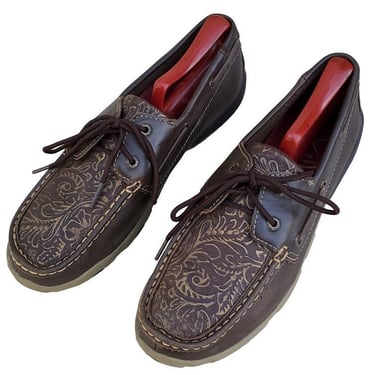 Twisted X Women's Boat Shoe Driving Moc Laced Embossed Western Loafer 9M (M6) 