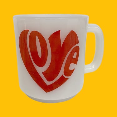 Vintage Love Mug Retro 1960s Mid Century Modern + White + Milk Glass + Red Font + Kitchen + Coffee or Tea + Drinking + Gift for Loved One 