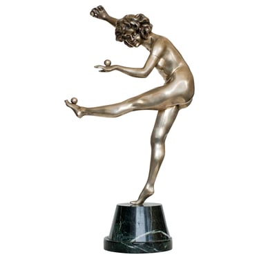 French Art Deco Nude Juggling Female Bronze Scupture Trickstress by CJR Colinet 