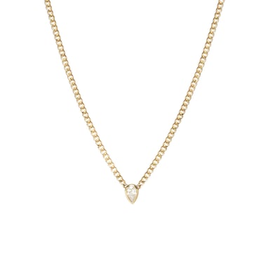 Extra Small Curb Chain Pear Diamond Bezel Necklace