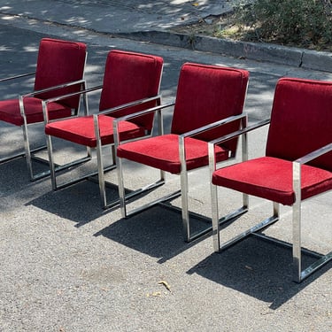 Mid-Century Chrome Pace Dining Side Chairs – Red Corduroy 60s 