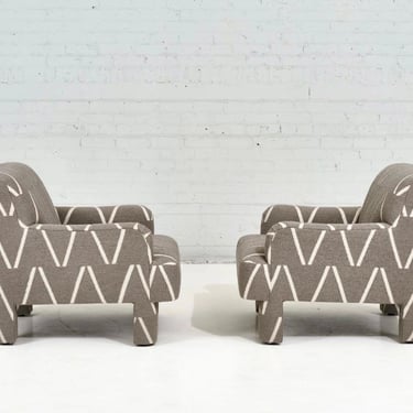 Postmodern Pair Lounge Chairs Boucle, 1980