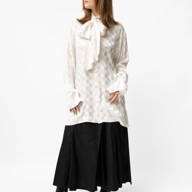 Scarf Neck Check Blouse