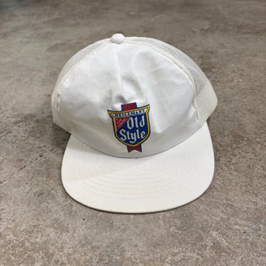 Vintage 1980s Old Style White Trucker Snapback Cap Hat 