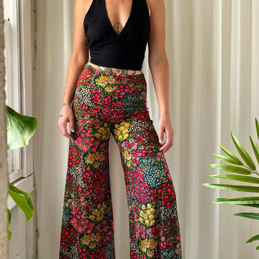 70s Floral Palazzo Pants | M