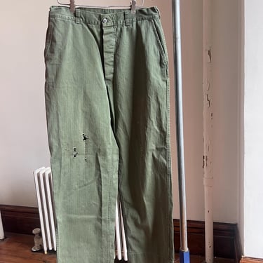 50’s vintage green herringbone distressed army chinos 