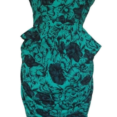 Vintage Peplum Dress, 80 Does 40s, XS/S Women, Black Green 