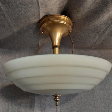 Vintage c.1930s Deco Semi Flush Light with Clam Broth Shade