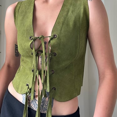70s Green Leather Vest