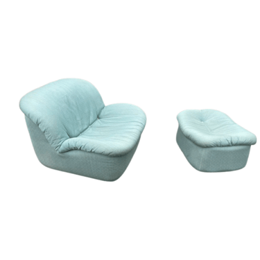 Postmodern Italian Modern Low Profile Slipper Style Lounge Chair and Ottoman