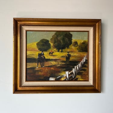 Vintage Abstract Equestrian Landscape Oil Painting 