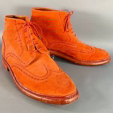 FLORSHEIM by DUCKIE BROWN Size 10 Orange Perforated Suede Wingtip Ankle Boots