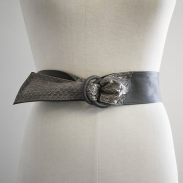 1970s/80s Gray Leahter and Reptile Skin Belt 