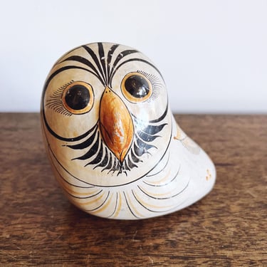 Vintage Mexican Tonala Pottery Painted Ceramic Owl 