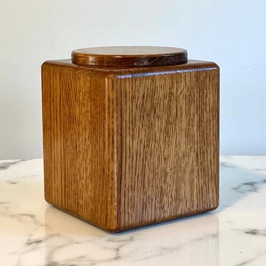 Vintage wood lidded square desk canister 