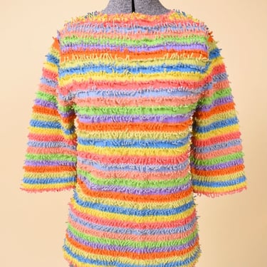 Rainbow Wild Knit Striped Top with Chenille Fringe By Liz-Jo, S/M