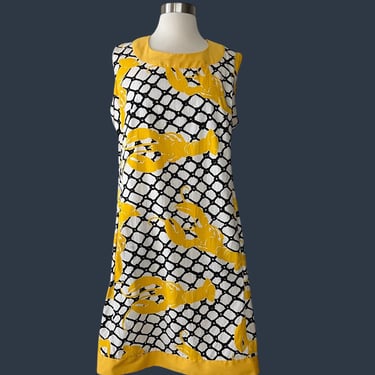Vintage 70s Novelty Lobster Shift Dress with Pockets, Mod, Rare 