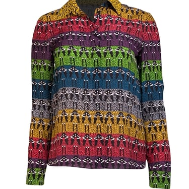 Alice & Olivia - Rainbow Stace Face Printed Silk Blouse Sz XS