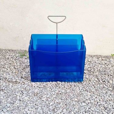 Postmodern Magazine Rack / Vintage Magis Rack / LPS and Books Holder by Andries & Hiroko van Onck / Blue Rack / Retro Decor / 1990 / '90s 