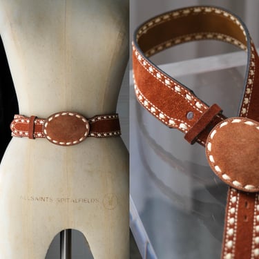 Vintage Black Leather Concho Belt with Horse Hair, 80  display picture 3