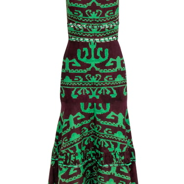 Alexis - Maroon & Green Print "Ayanna" Interlacing Dress Sz S