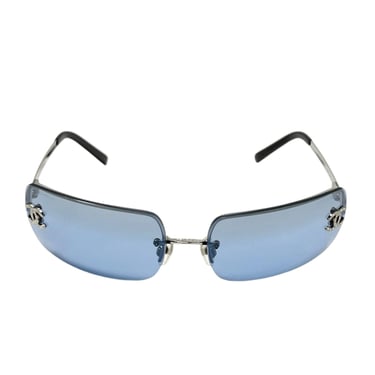 Chanel Blue Rhinestone Rimless Sunglasses