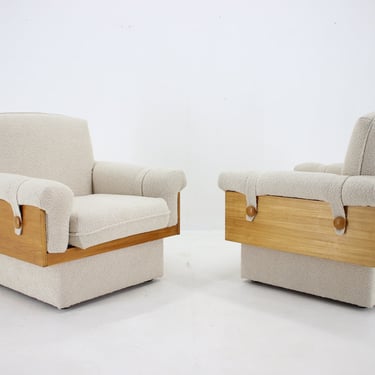 1970s Pair of Armchairs in Boucle Fabric, Czechoslovakia 