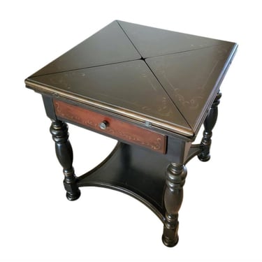 Seven Seas Collection by Hooker Furniture Morphing Envelope Cards Games Side Table, Ebonized Distressed Painted Rich Wine & Ox Blood Leather 