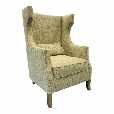 Modern Beige and Black Abstract Print Wingback Chair
