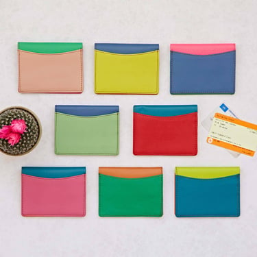 Multicoloured Recycled Leather Card Holder - Handmade