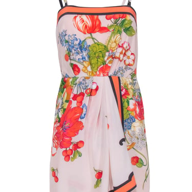 Yoana Baraschi - Peach Pink & Multi Color Floral Print Silk Dress Sz S