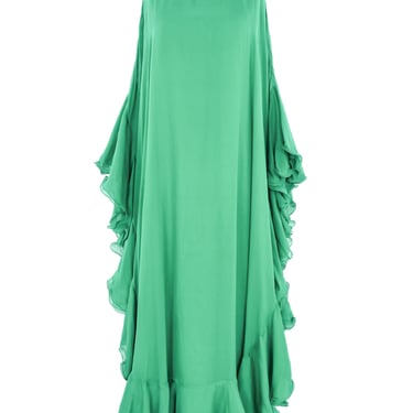 Emerald Green Silk Chiffon Ruffle Gown