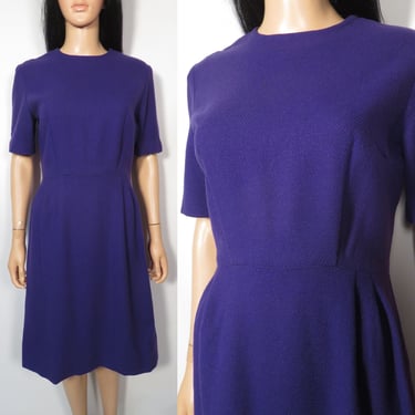 Vintage 60s Purple Woven Knit Winter Fall Dress Size S/M 