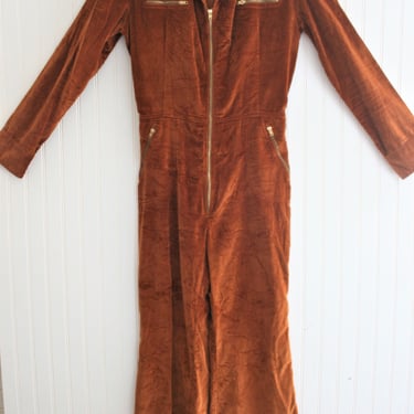 1970s - Men's -  Rusty Gold Velvet - Coveralls - Jumpsuit - Overalls - Marked size 44 