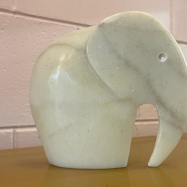 Italian Art Deco Style White Marble Elephant Statue 