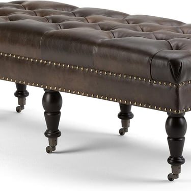 Henley Tufted Ottoman Bench in Distressed Brown Bonded Leather FFW258-620