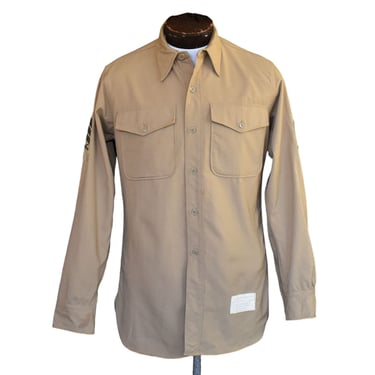 WWII Khaki Worsted Wool Shirt, kh-m1 type 2 cl 1 Military Shirt, Button Front Dress Uniform Shirt, Vintage 1940s, Size Medium 
