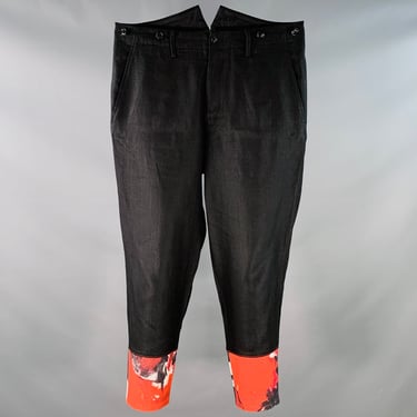 YOHJI YAMAMOTO Size L Black Red Contrast Trim Linen Back Cinch High Waisted Dress Pants