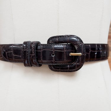 brown alligator belt | 90s vintage Perry Ellis Italian calfskin leather statement belt 