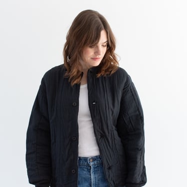 Reserved for OSGOOD Vintage Overdye Black Cotton Quilt Jacket | Unisex Round Neck Quilted Puffer | L | CC022 