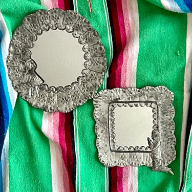 Rustic Mirrors, Mexican Milagro Medals, Metal Frames, Wall Decor, Artistic Religious, Vintage, Made in Mexico 