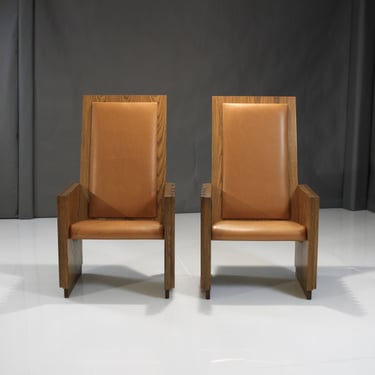 Pair of Mid-Century Oak Lounge Chairs Unique Rare 
