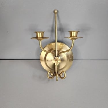 Gold Brass Mid Century Metal Candle Wall Sconce 